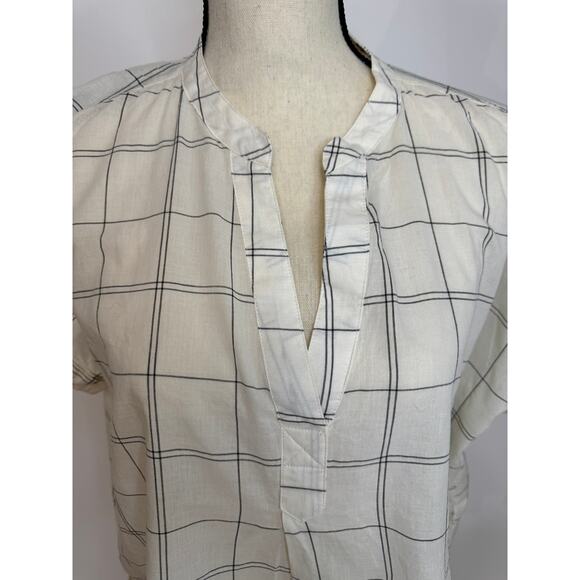 Madewell Lakeline White Ivory Cotton Windowpane Popover Short Sleeve Top Size L - Picture 2 of 8